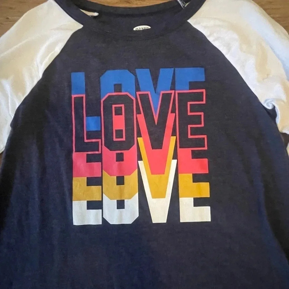 Girls old navy tee long sleeve size 10/12 nwot blue white graphic tee soft
